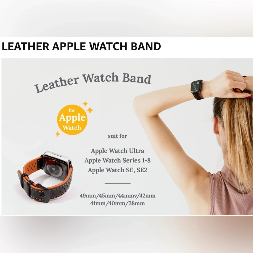 Apple Watch Authentic Leather Orange Black Reversible Watch Strap for iWatch